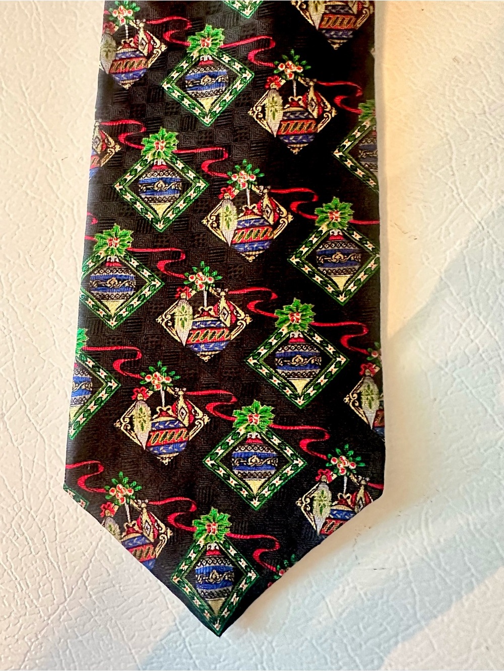Holidays 100% Silk Tie - Black Geometric Woven Christmas Holiday Pattern